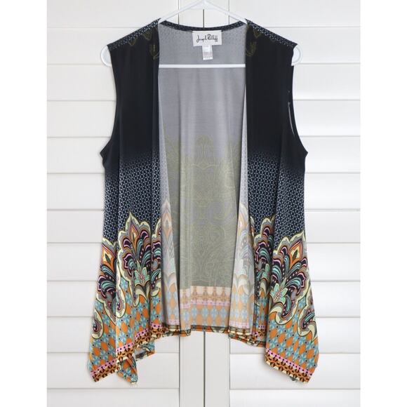 JOSEPH RIBKOFF $135 Slinky Stretch Paisley Open Front Vest Jacket Top Size 10 - Picture 5 of 6